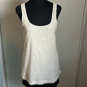 Express Dressy Women’s Ivory Translucent  Sequin Long Tank Top